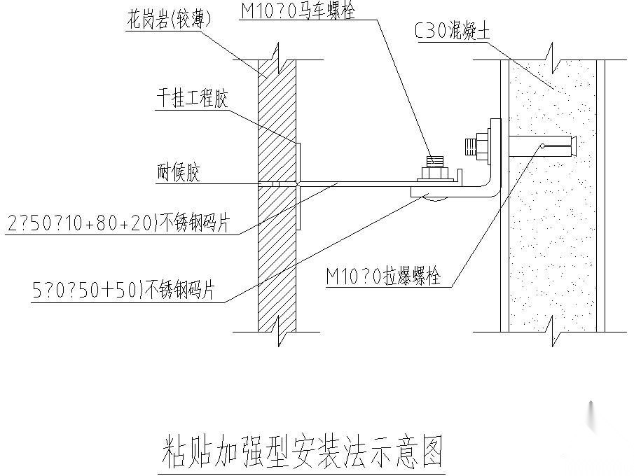 某粘贴加强型安装法示意节点构造详图 节点