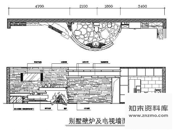 图块/节点别墅壁炉及电视墙立面 墙面通用节点