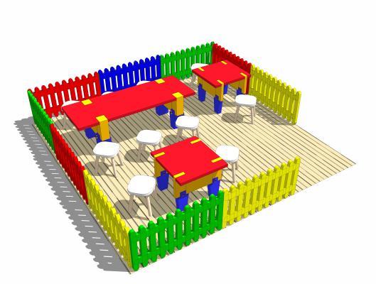 现代风格儿童娱乐室 儿童桌椅 彩色栅栏 手工教室