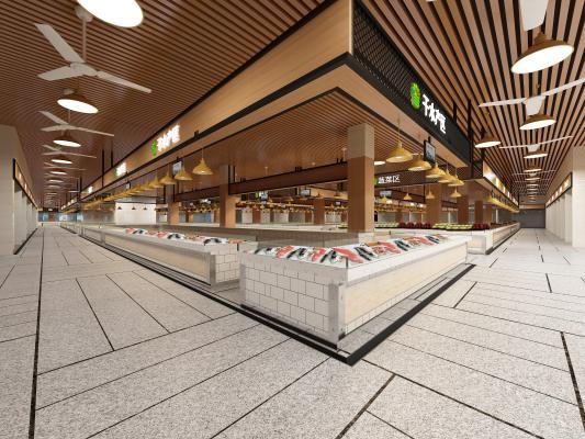 新中式菜市场 农贸市场营业房 商铺 摊位 灯架 吊灯