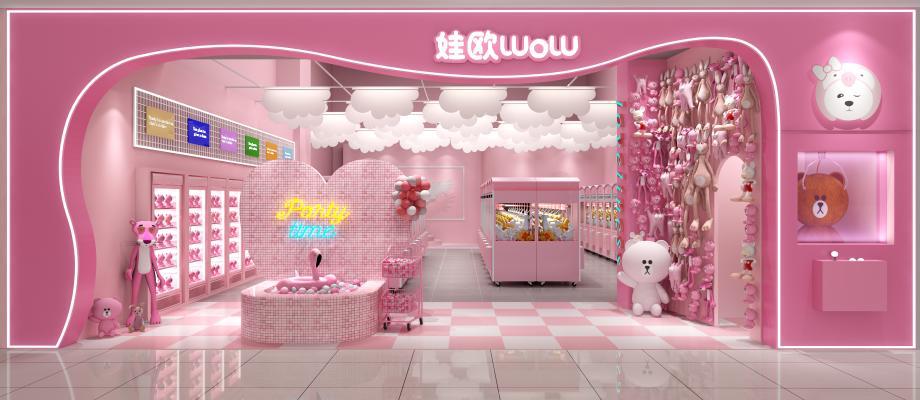 现代网红店抓娃娃店 娃娃机门头