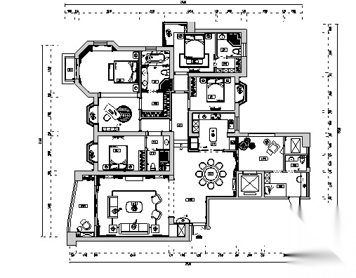 [福州]欧式五室四卫三厅住宅样板间施工图(含效果图) 平层