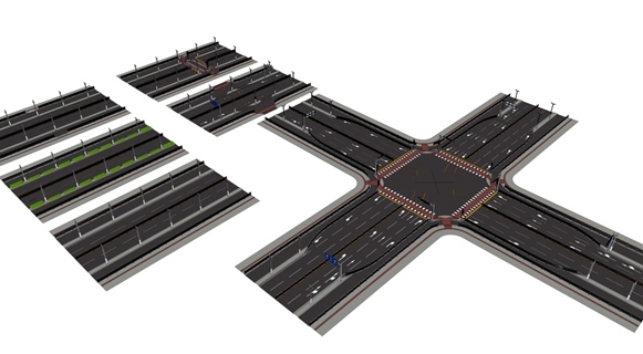 标准双向四通道道路十字路口
