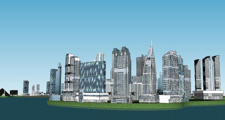 现代风格简模规划 滨海建筑道路规划