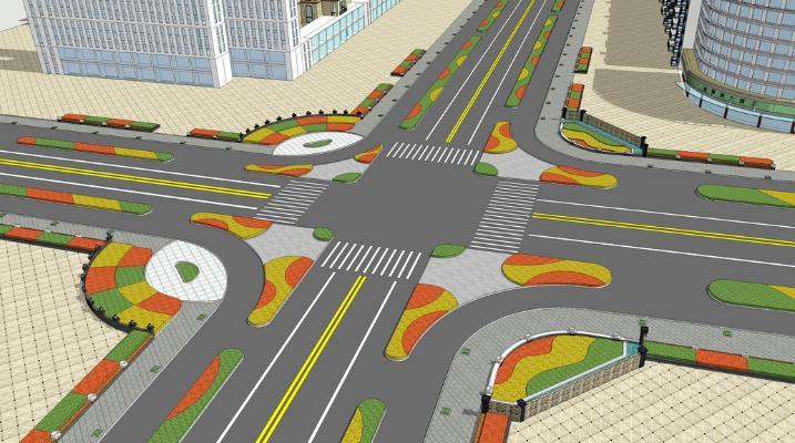 现代交通路口景观  十字路口 道路景观