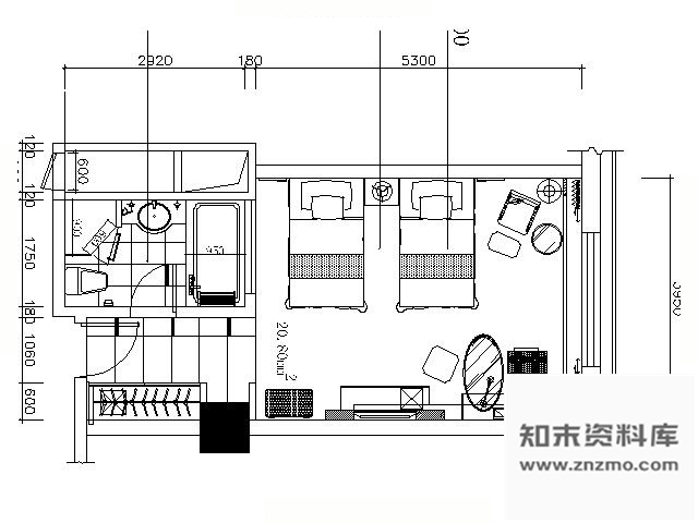 施工图五星酒店标准双人房装修图