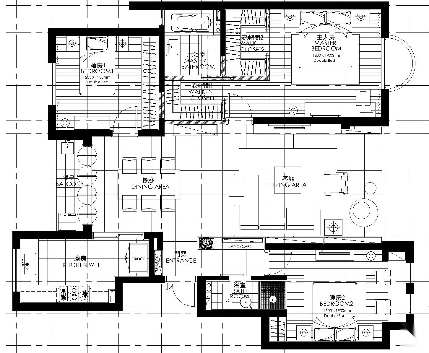 [福建]现代简约风格三室两厅室内装修施工图设计 平层