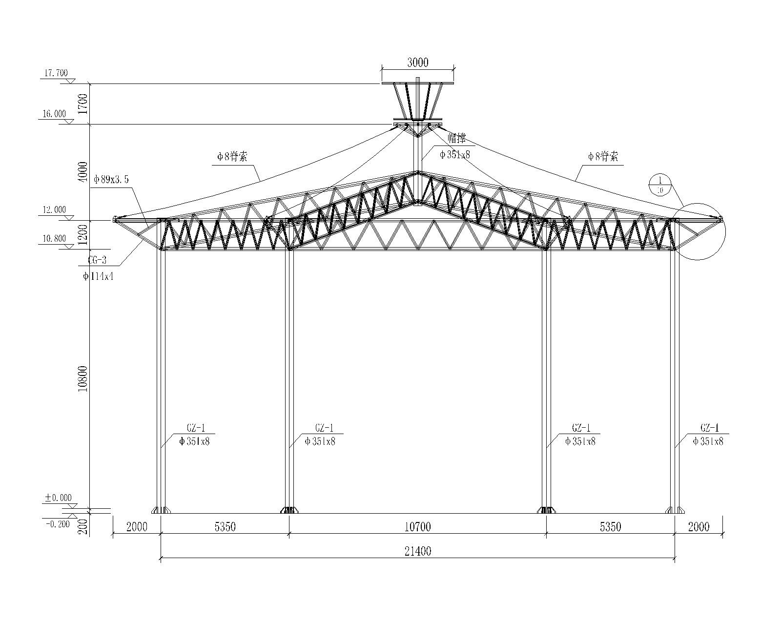 某公园六角形钢膜结构工程施工图（CAD） 节点 结构节点图