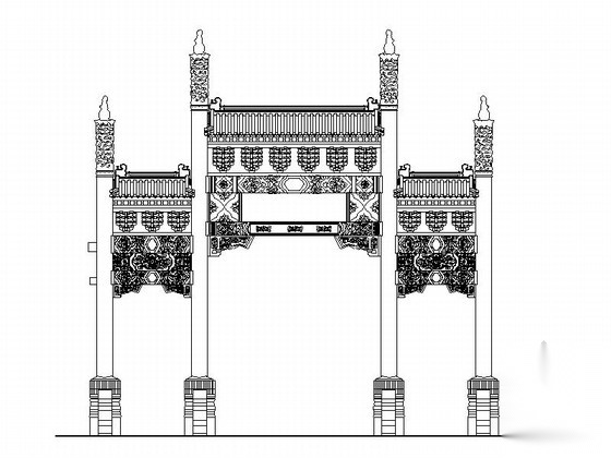 清式四柱三间三楼出头牌楼建筑方案图