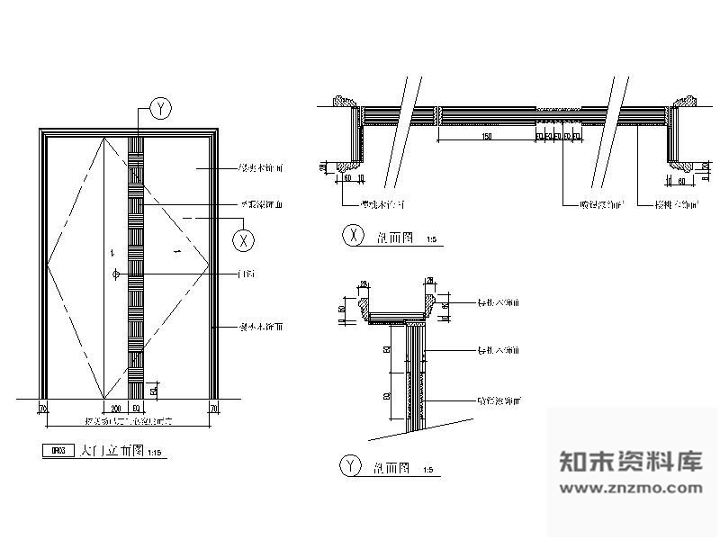 图块/节点樱桃木单扇大门详图 通用节点