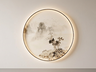 圆形山水挂画吸顶灯