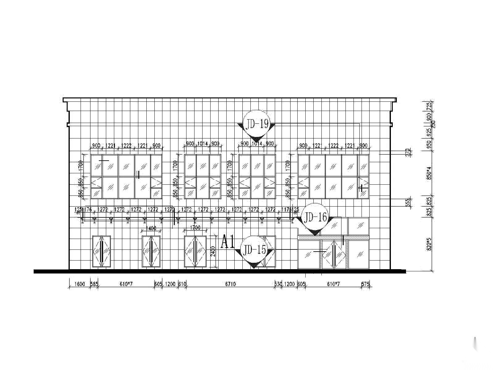 [武汉]某商住楼裙楼明框玻璃幕墙建筑施工图