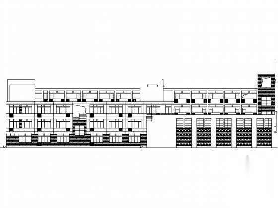 某小学四层哈佛红风格教学楼建筑图