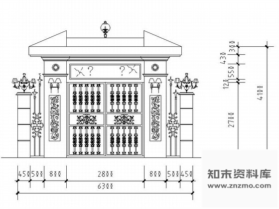 图块/节点某豪宅铁艺大门立面图 通用节点 门节点