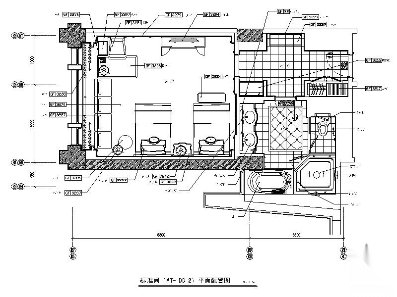 [北京]某知名酒店标准双床间室内装修图