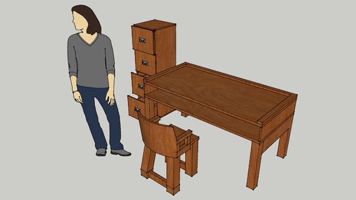 非常基本的木桌椅、文件cabinet.skp
