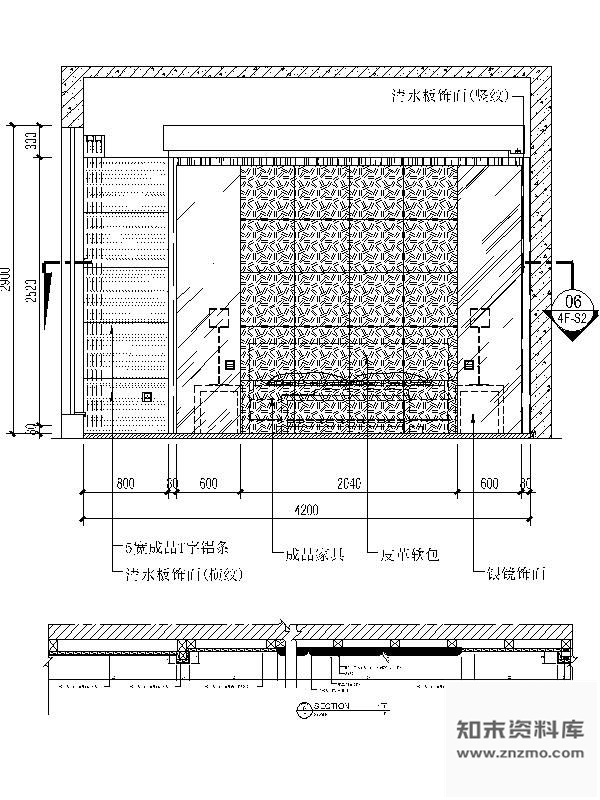图块/节点卧室床背景详图 墙面节点