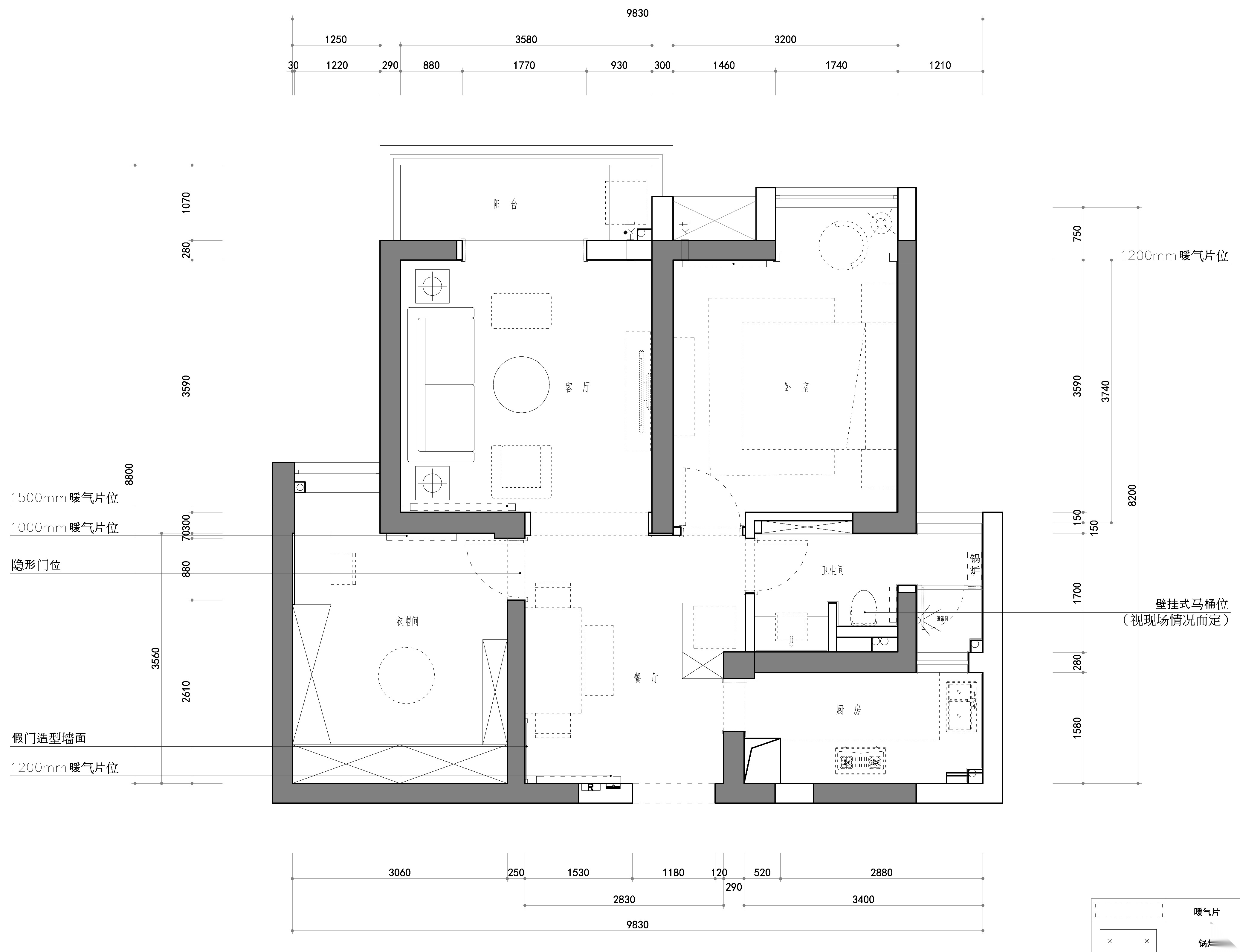 福星惠誉水岸国际一居室样板房装修施工图