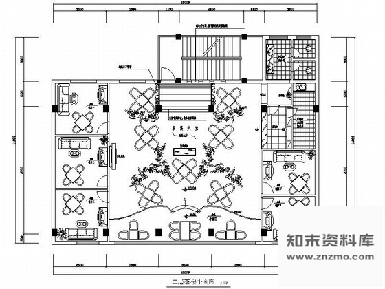 施工图简中式茶楼室内装修图