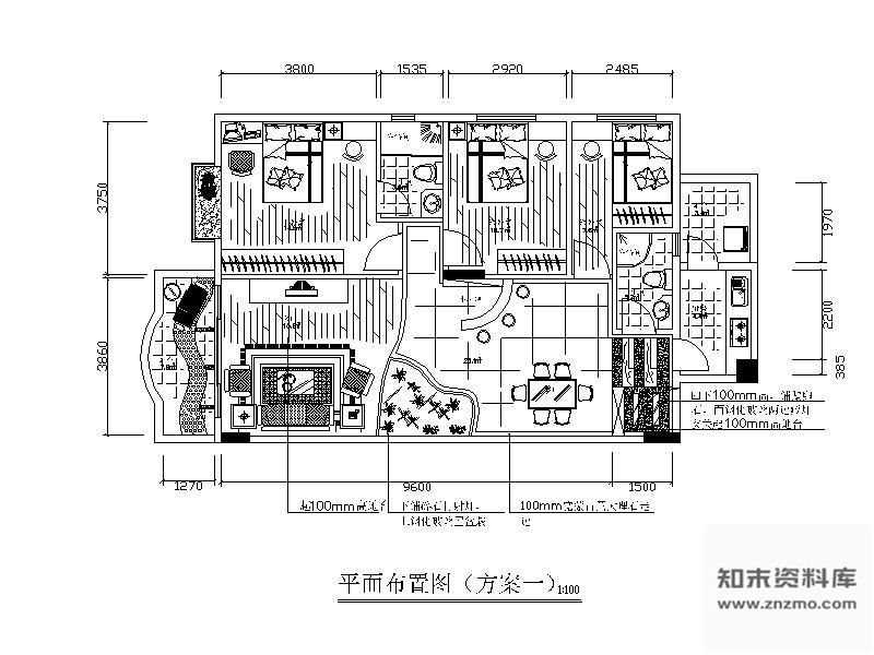 图块/节点三居室平面布局方案