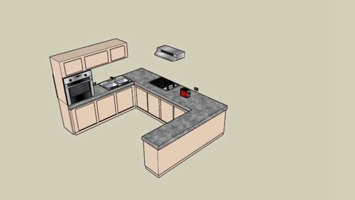 家居开放厨房 草图大师模型