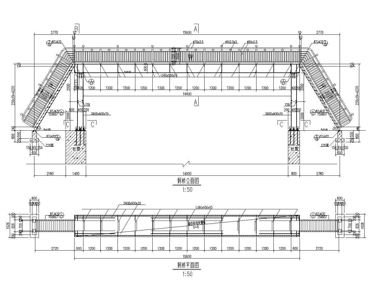 某人行轻钢桥梁结构施工图（CAD） 节点