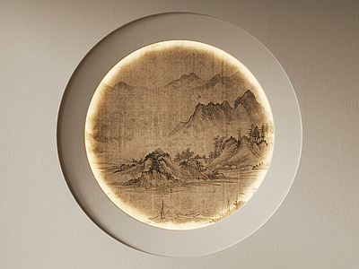 圆形山水挂画吸顶灯