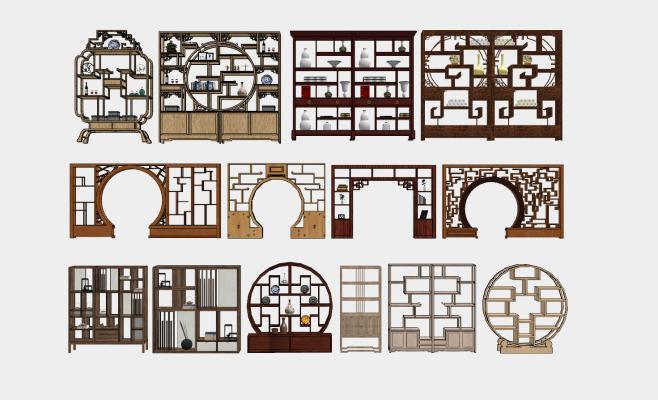 中式风格博古架 装饰架 多宝阁 月亮 月洞 拱