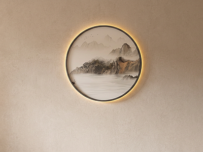 圆形山水挂画吸顶灯
