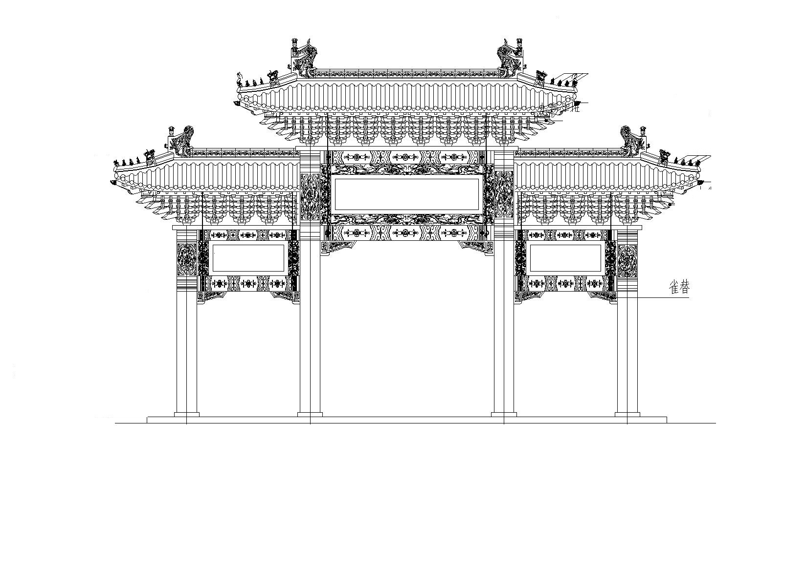 四柱三楼牌坊CAD图纸 建筑通用节点 建筑工程节点