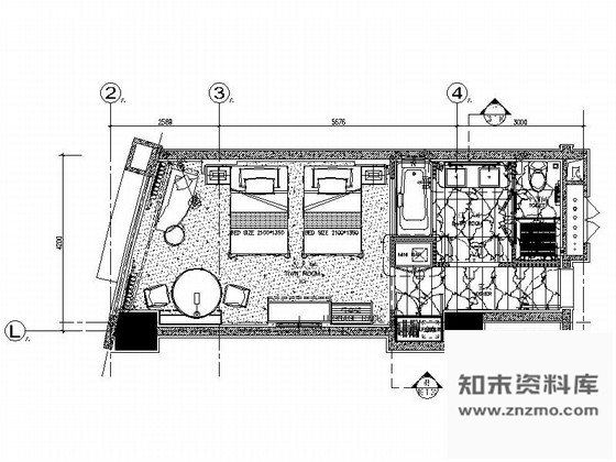 施工图江苏高档商务酒店双人客房装修施工图含效果