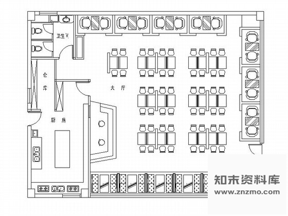 施工图201㎡快餐店室内装修图