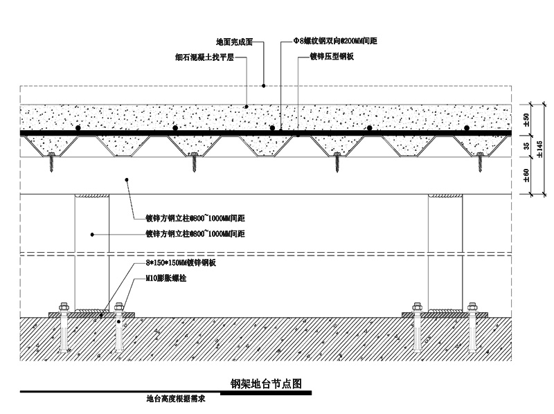 地坪 钢架地台节点图 地面节点