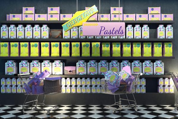 现代超市货架 商品 购物车 商店