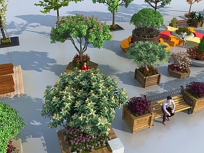 现代流行现代花坛花池坐凳植物景观小品国外下载