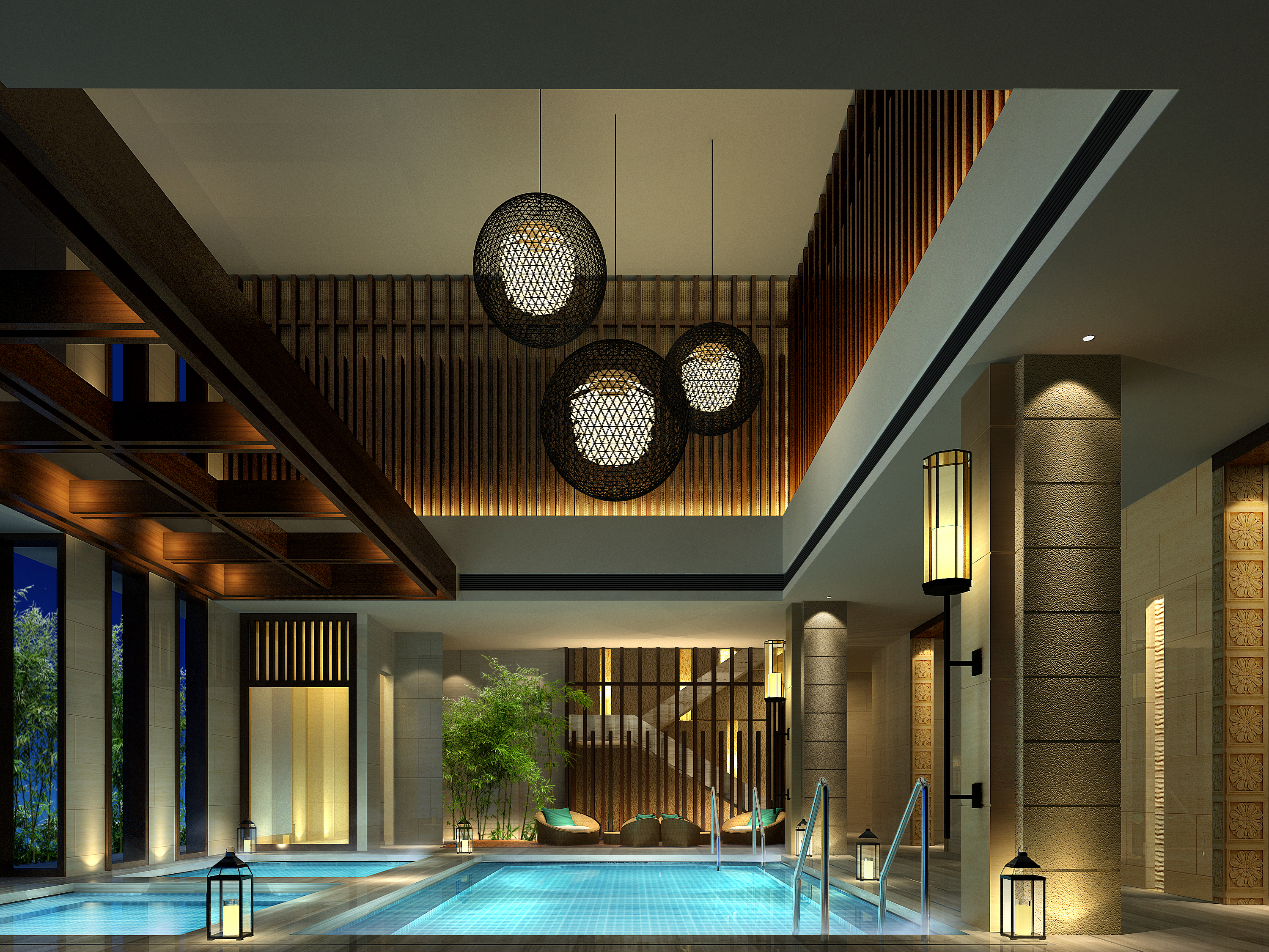 杭州萧山胤隆会洗浴施工图+效果图+软装家具+物料表