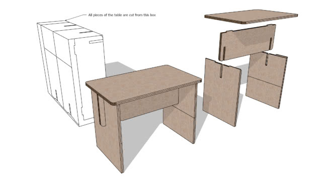 由纸板箱（儿童桌或餐桌）制成的小桌子