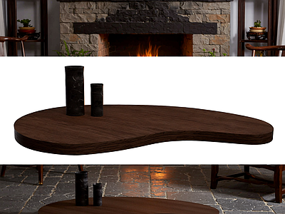 异形木桌配黑瓶装饰