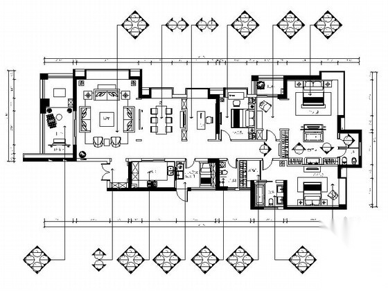 [珠海]奢华新古典四居室装修CAD施工图（含效果图） 平层