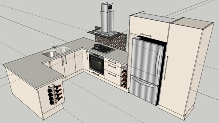 家居封闭厨房 草图大师模型