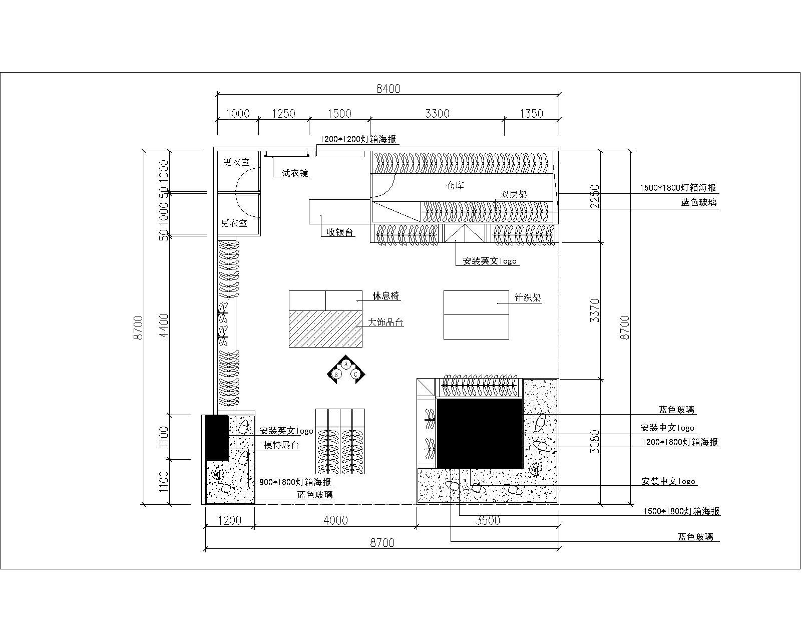 服装专卖店设计cad施工图含效果图