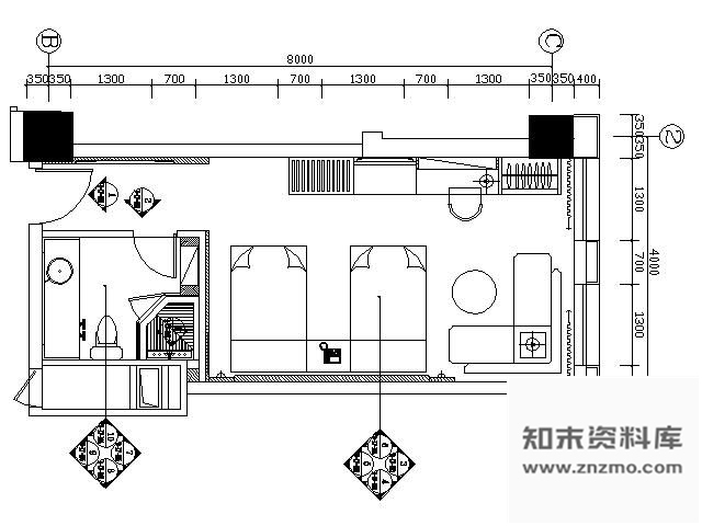 施工图北京国际酒店标准间装修图双床