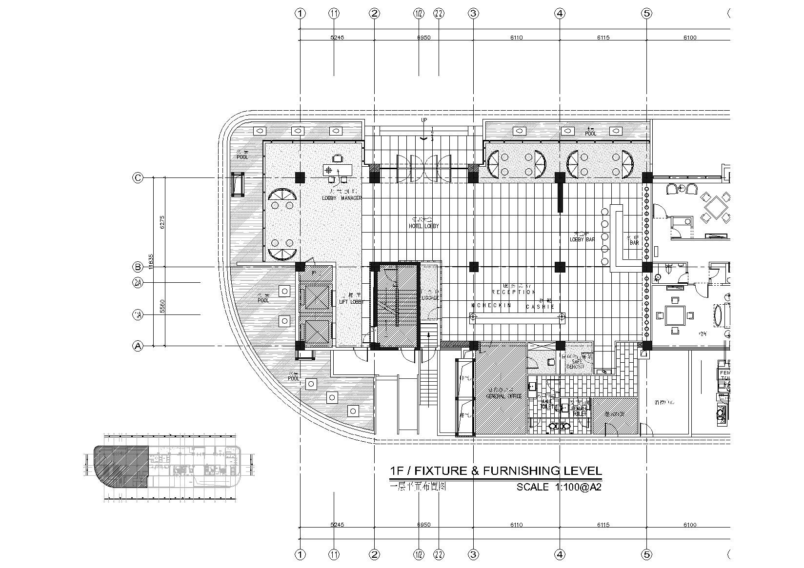 [福州]温泉公园酒店大堂客房施工图+效果图 客房