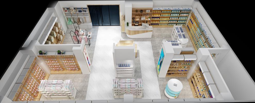 现代母婴店 孕婴店 尿裤 奶粉 玩具 收银台 童装区
