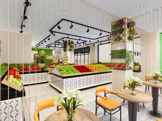 现代水果店 风幕柜 头