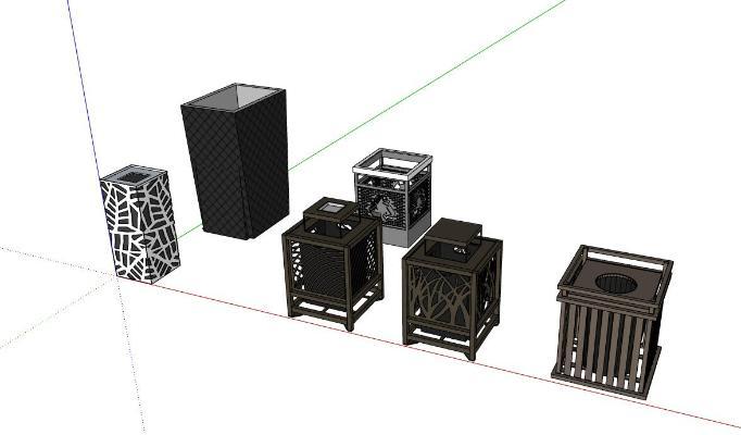 现代风格垃圾桶 楼盘垃圾桶 金属构架