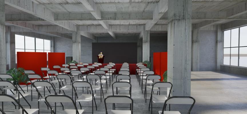 工业风格舞台 推介会场 折叠椅 活动策划布置