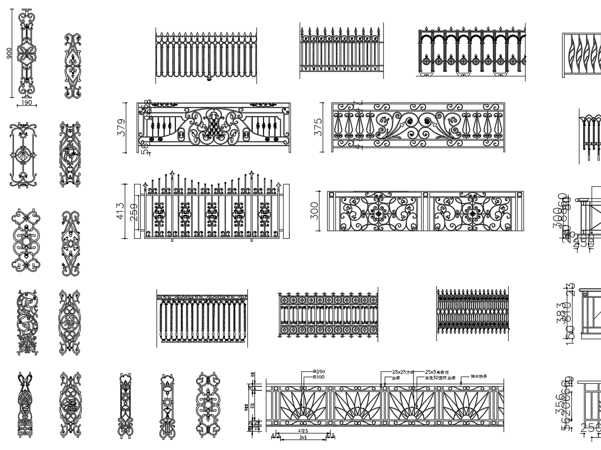 AFSO傅厚民-铁艺栏杆图库CAD景观图纸 景观小品