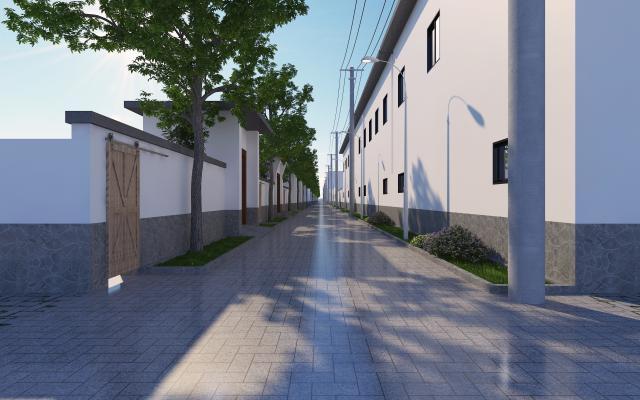 现代农村街道 农村改造 街道 电线杆 路灯