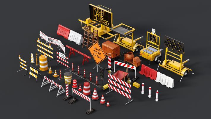 现代施工路障 施工设备 路障 警示牌